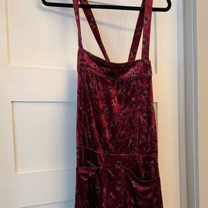 Velvet Burgundy Jumpsuit with Floral Pattern